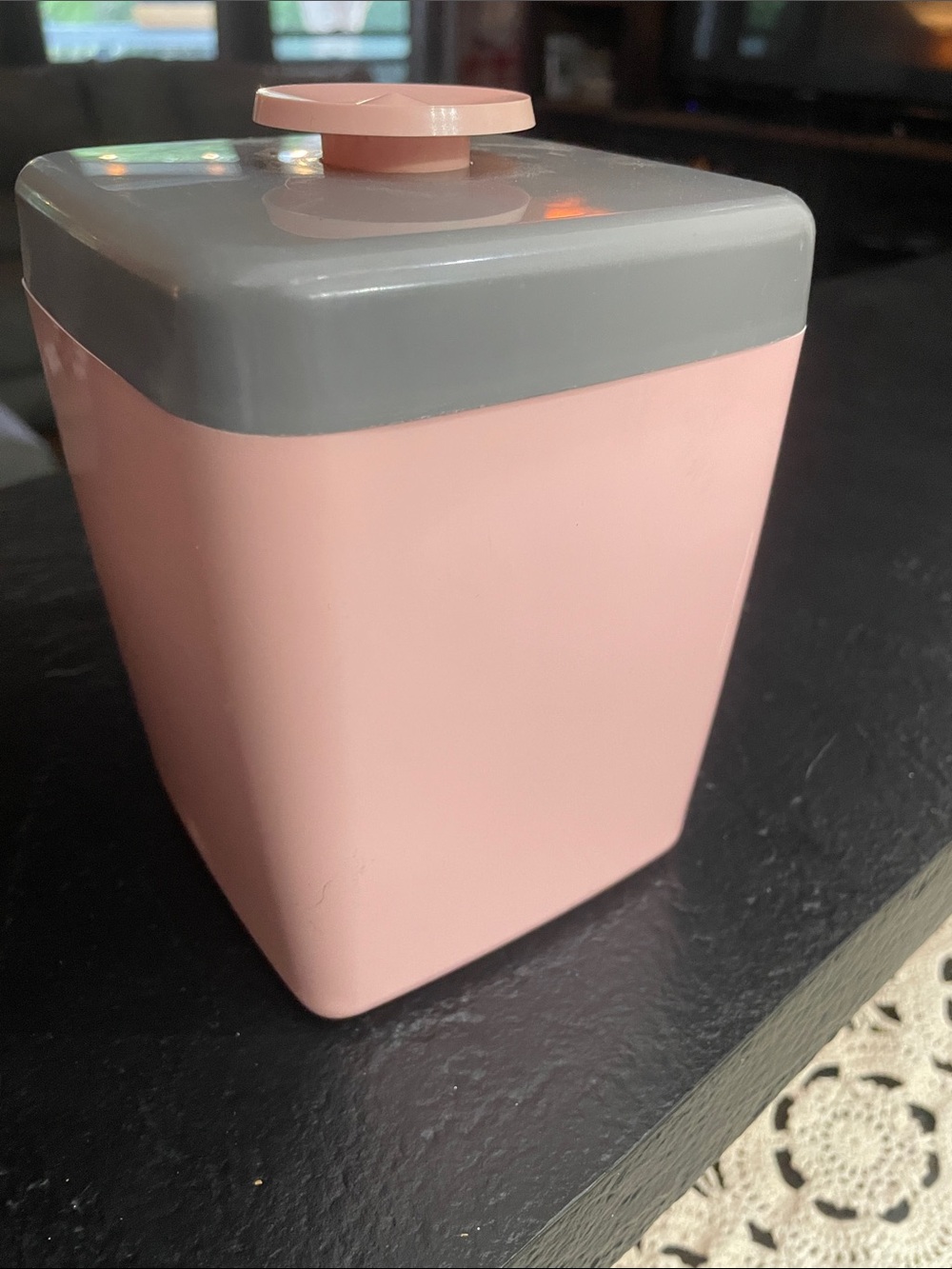 Vintage Pink Tea Canister with Gray Lid - Picture 3 of 7